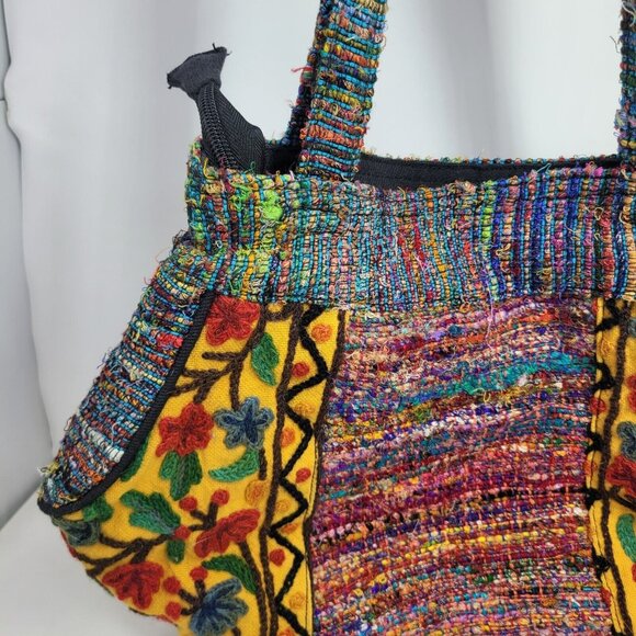 Earth Divas Fair Trade Embroidered Hand Bag Colorful Cotton Boho Hippie Tapestry - Picture 4 of 11